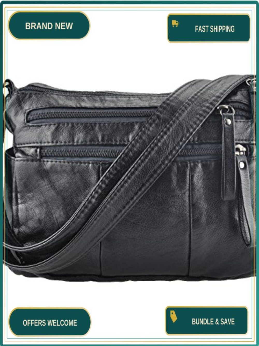 Soft PU Leather Crossbody Bag Lightweight Multi Pocket Shoulder Purse
